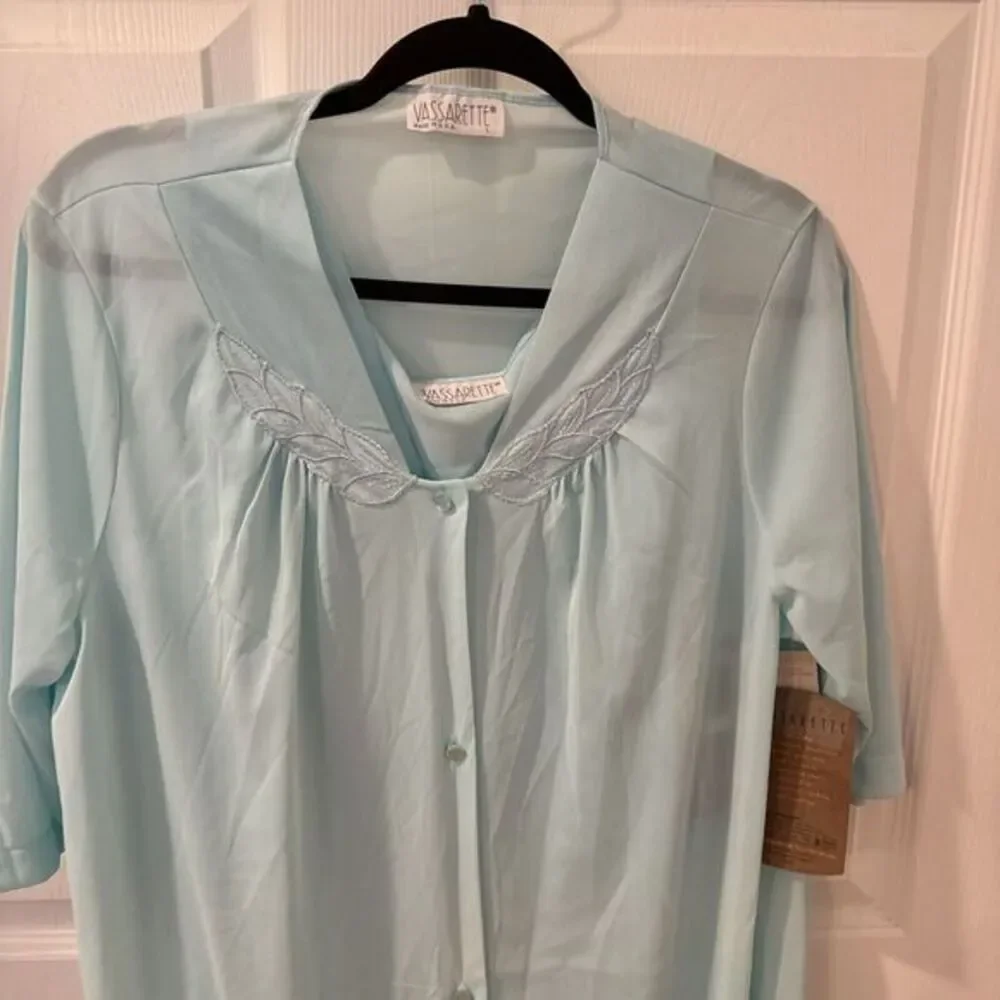 Vtg VASSARETTE Aqua ‎ Nylon Nightgown & Robe Matching set Sz L Made in USA NEW